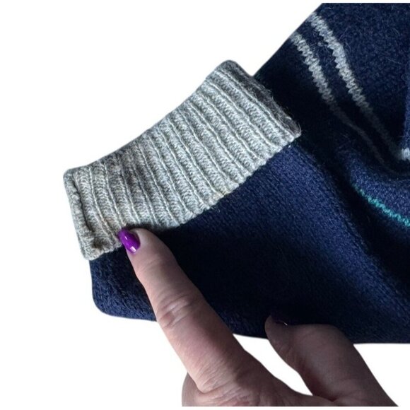 Vintage Jantzen Men's Sz M Gray and Blue Wool Sweater w/ Leather Buttons  USA - Picture 11 of 12